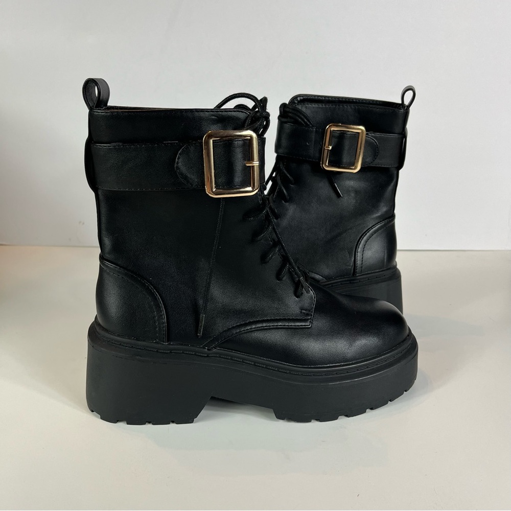 NWOT Billini Xanti vegan leather platform combat lug sole ankle boots - Picture 6 of 11